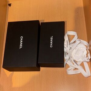 CHANEL 2 box bundle with White Ribbon and flower